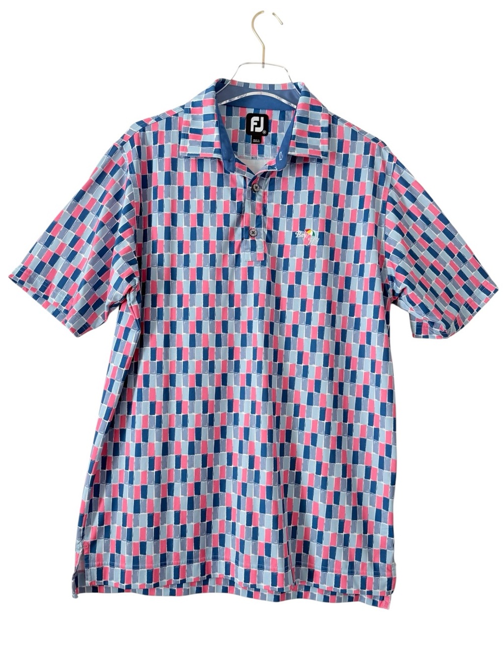 FootJoy Golf Performance Wear Blue & Pink Geometric ShortSleeve Polo Size Medium